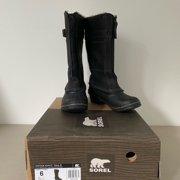 Sorel Winter Fancy Tall II Black Leather Boots - Picture 4 of 8